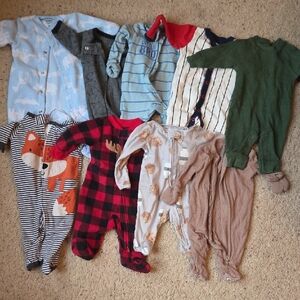 LOT Of 9 Mixed Baby One-Piece Sleepers